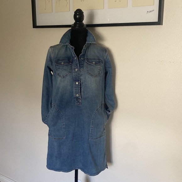 Lands' End Women's Petite Long Sleeve Denim Shirt Dress - Picture 12 of 12
